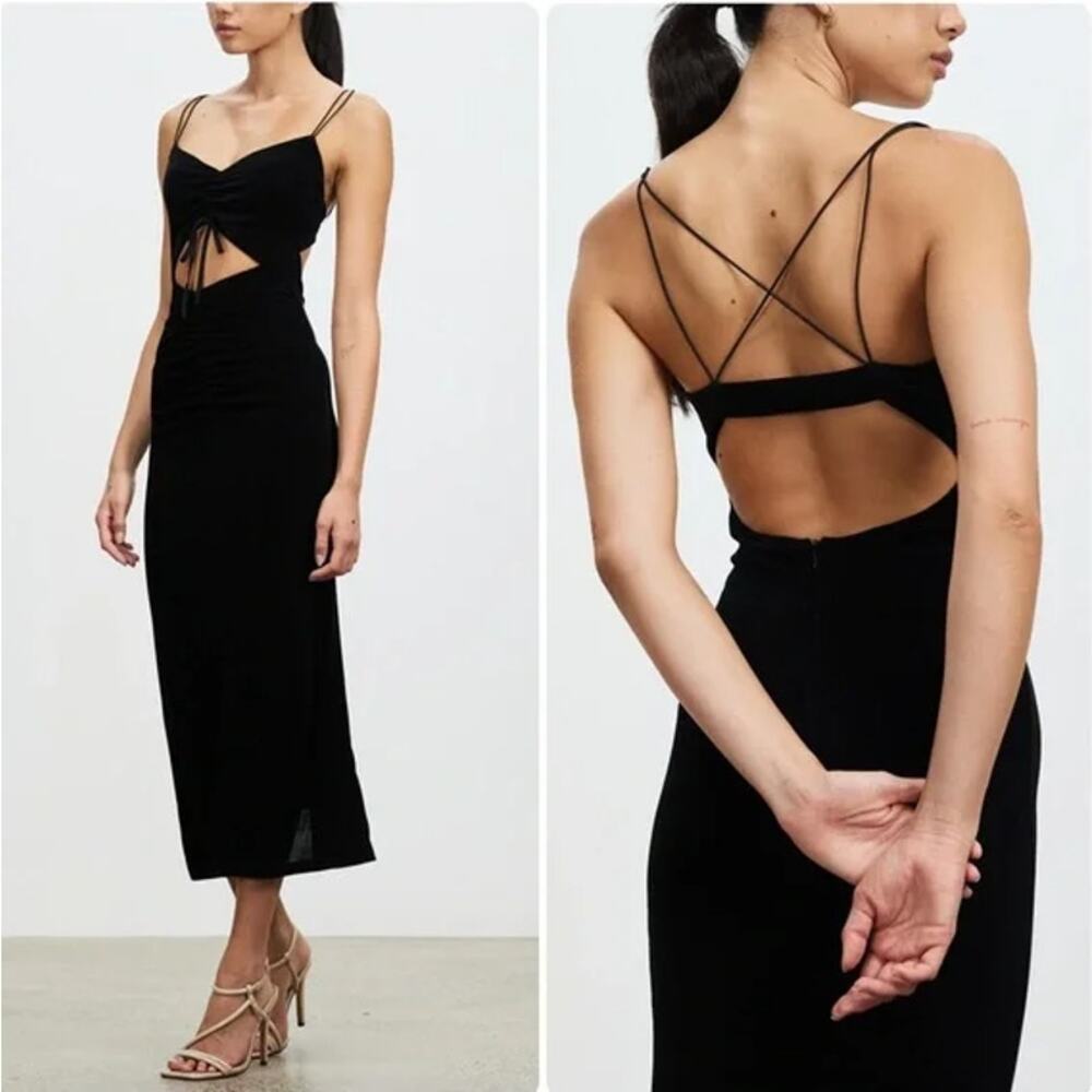 Hansen & Gretel Tropicano Midi Dress Ruched Cut Out Open Back Strappy Backless